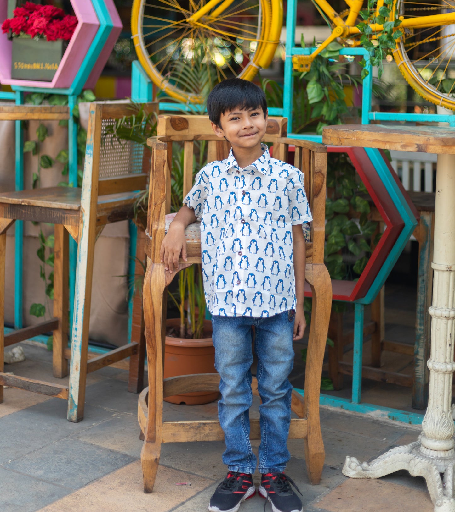 BSH058 - Blue penguin boys' shirt