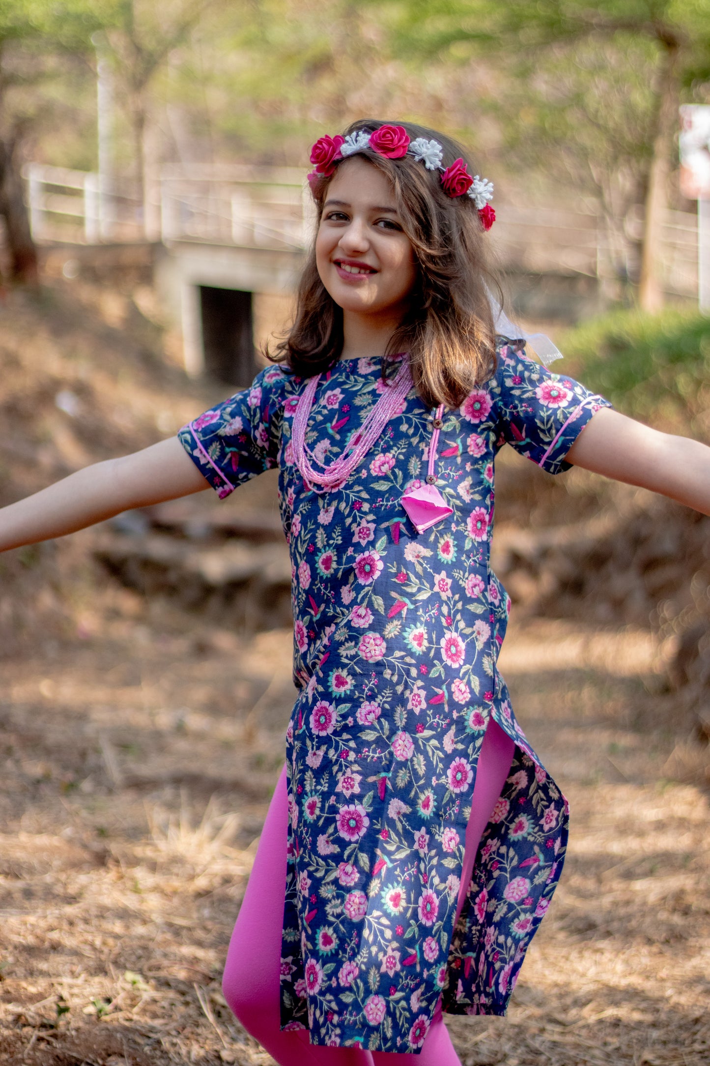 GLK017 - Blue and Pink floral kurta for girls