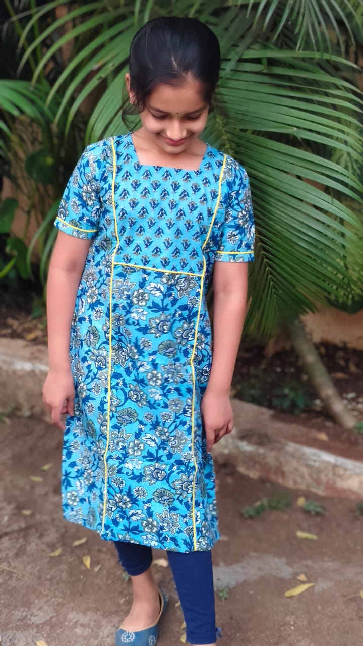 GLK025 - Green & Blue floral Kurti