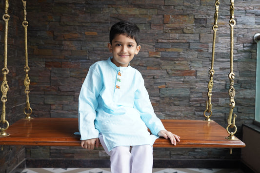 Cotton Long kurta with wooden elephant buttons