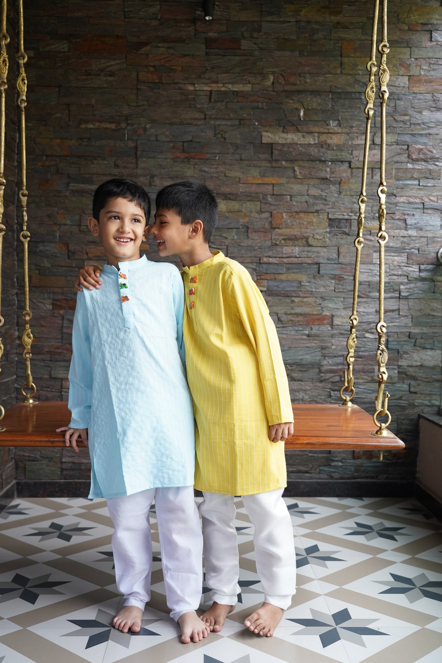 Cotton Long kurta with wooden elephant buttons