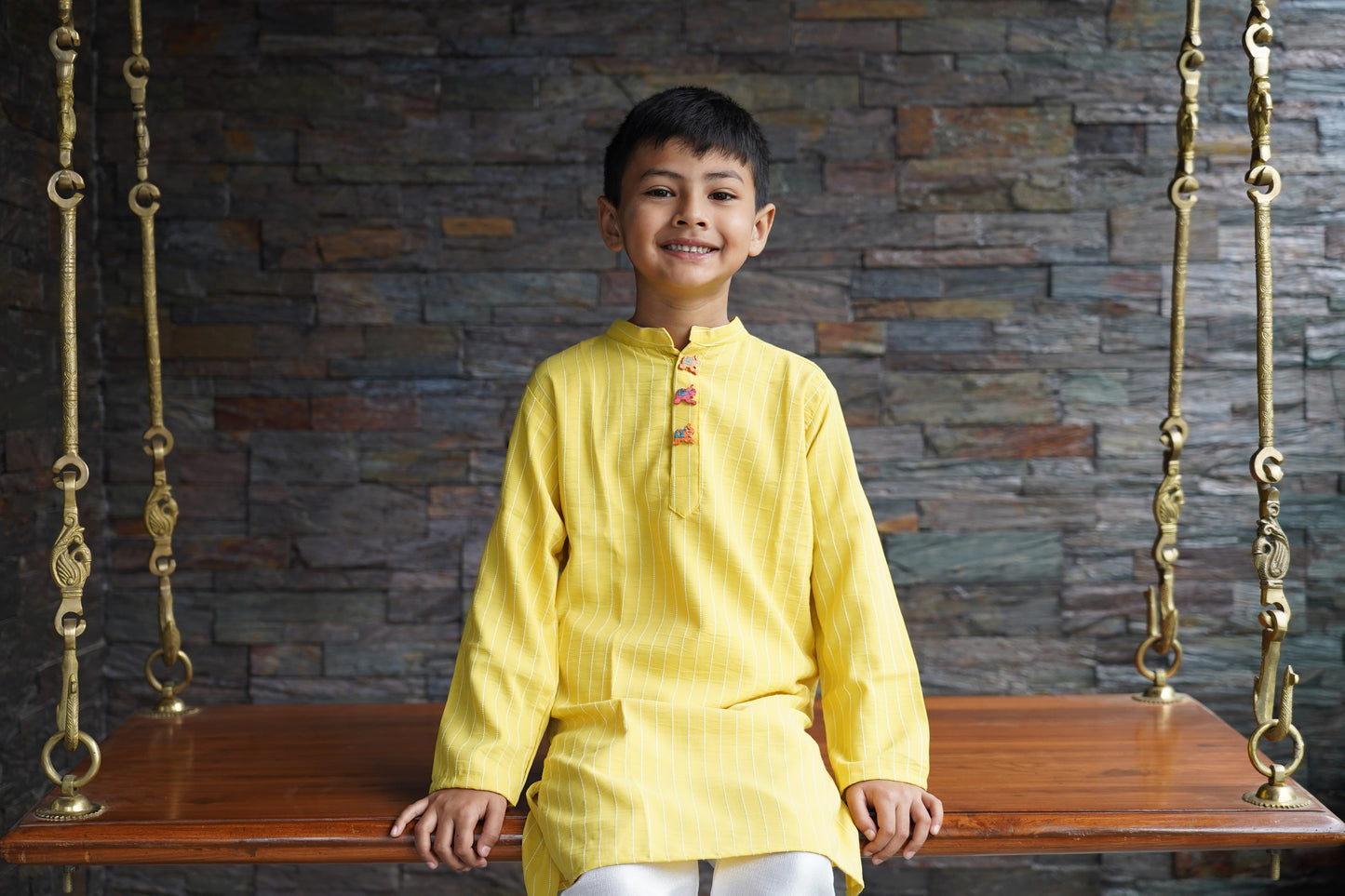 Cotton Long kurta with wooden elephant buttons