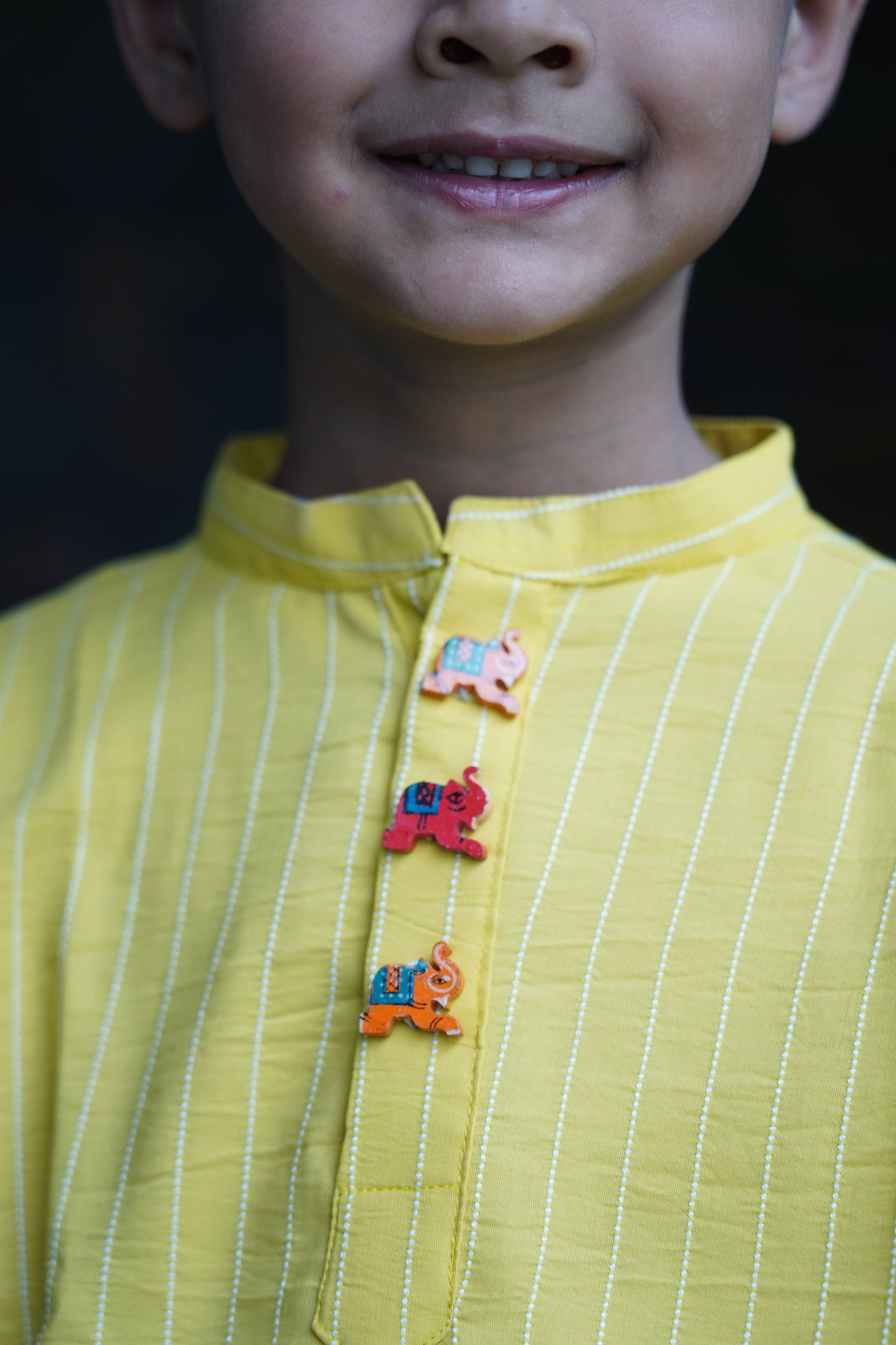 Cotton Long kurta with wooden elephant buttons