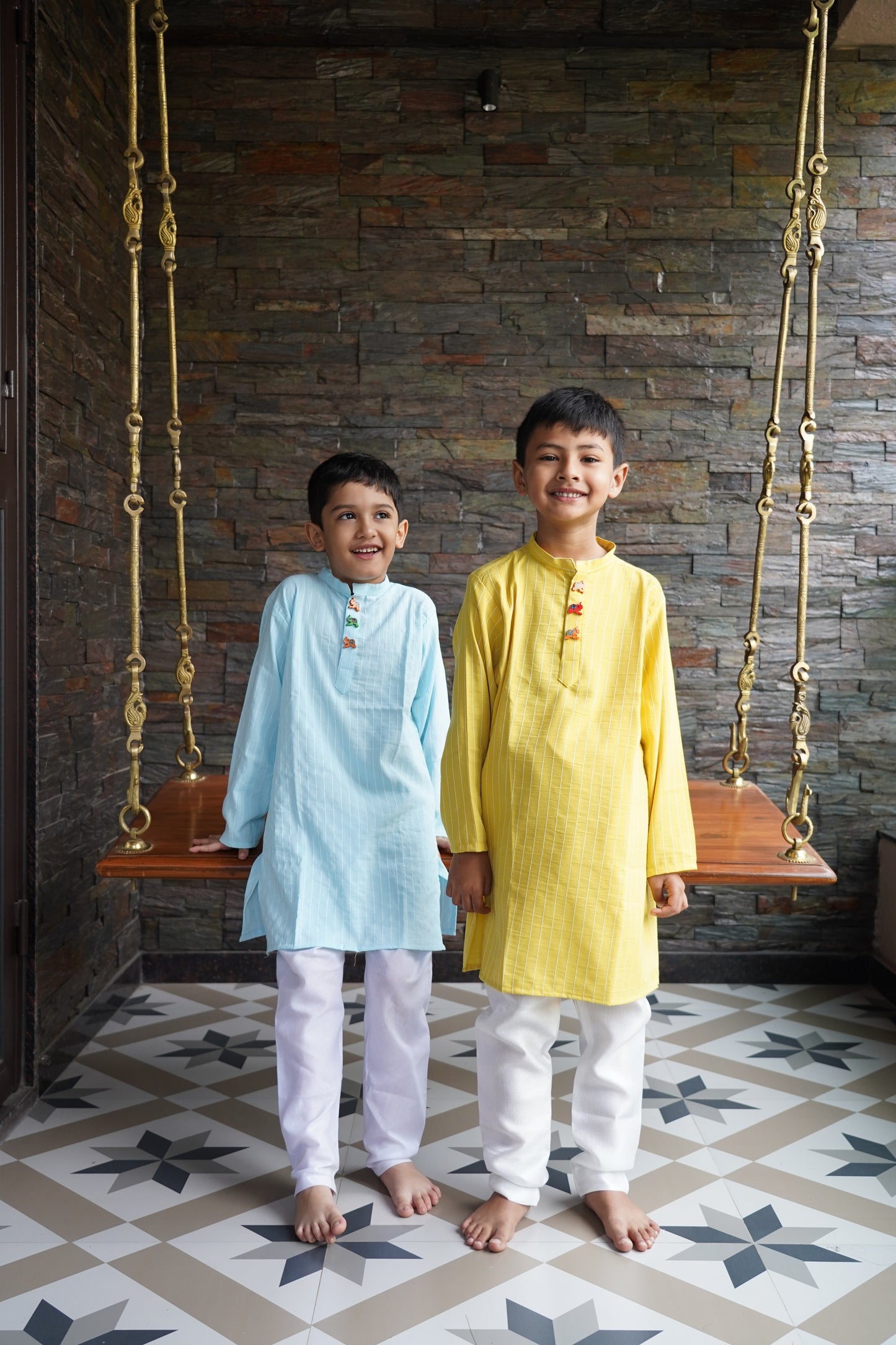 Cotton Long kurta with wooden elephant buttons