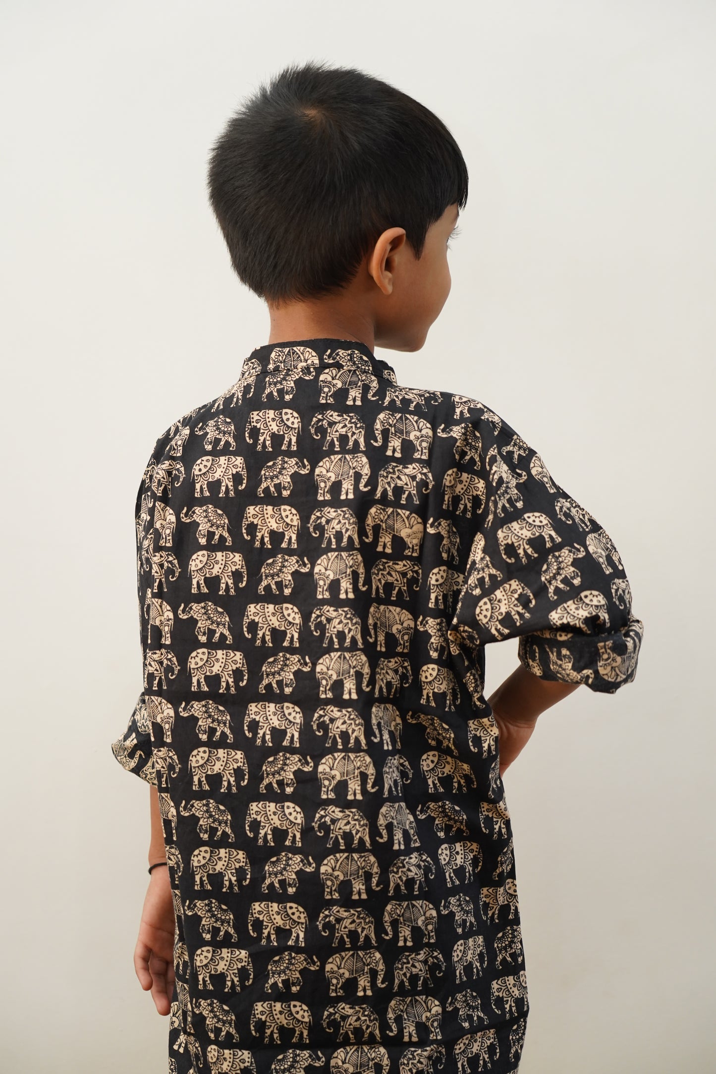 Black long kurta, full sleeves with elephant print