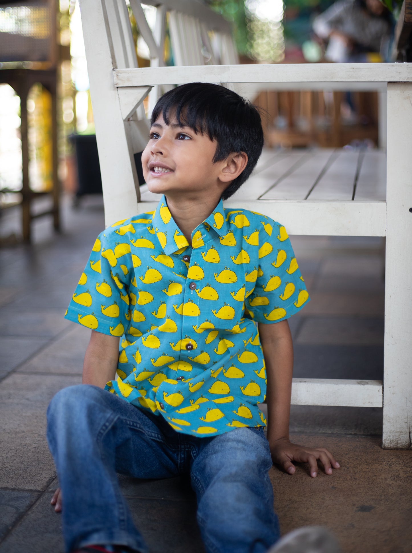 Blue whale print shirt