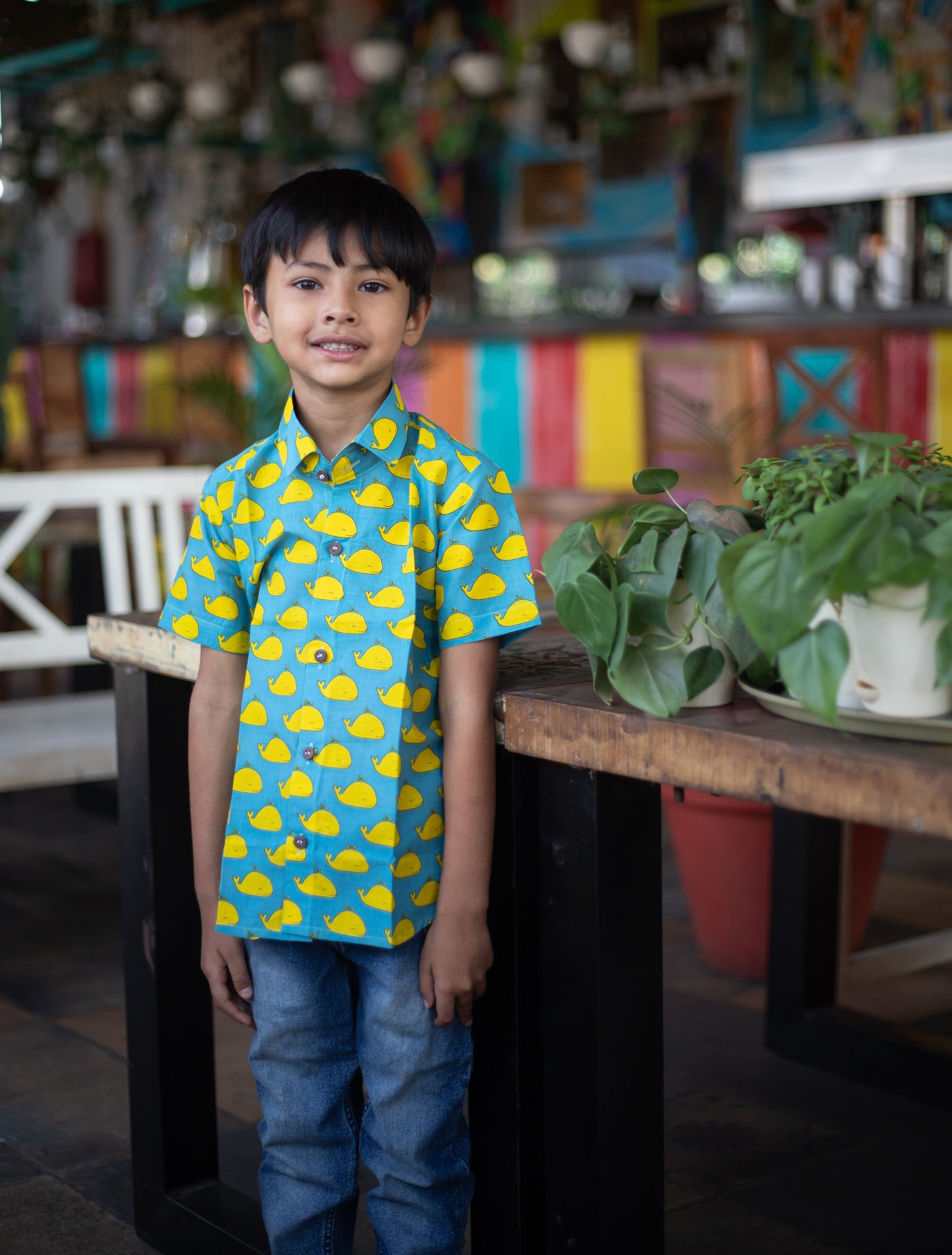 Blue whale print shirt