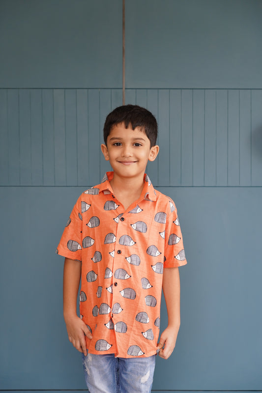 Peach colour porcupine print shirt