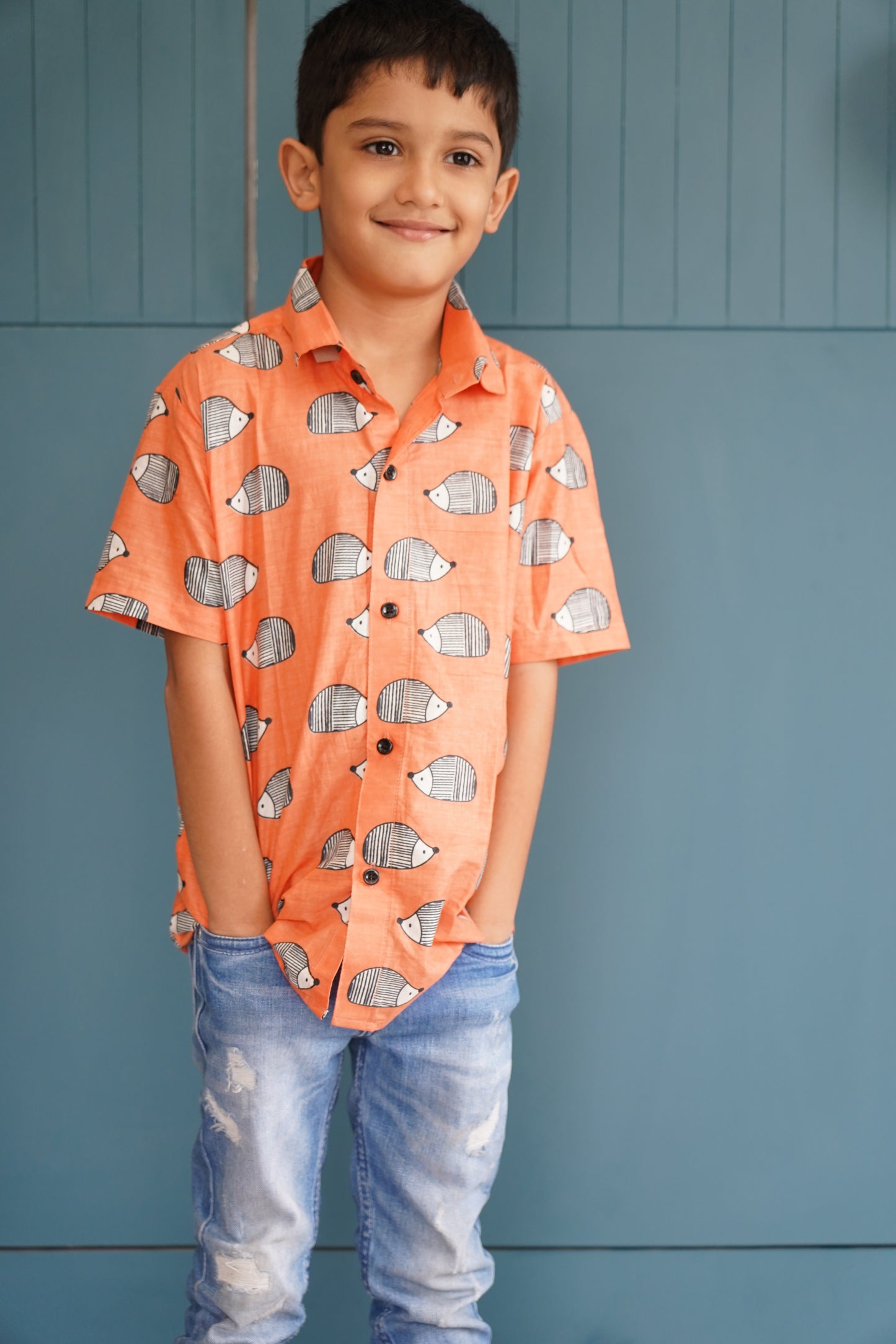 Peach colour porcupine print shirt