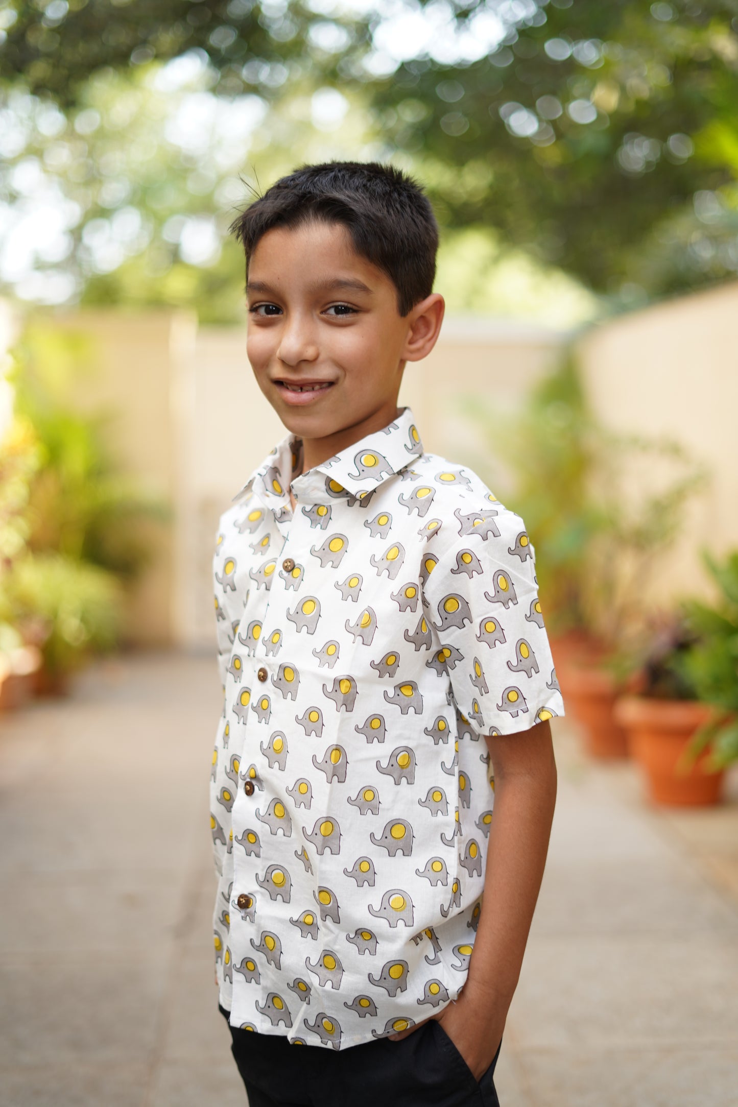 White shirt with cute grey elephant