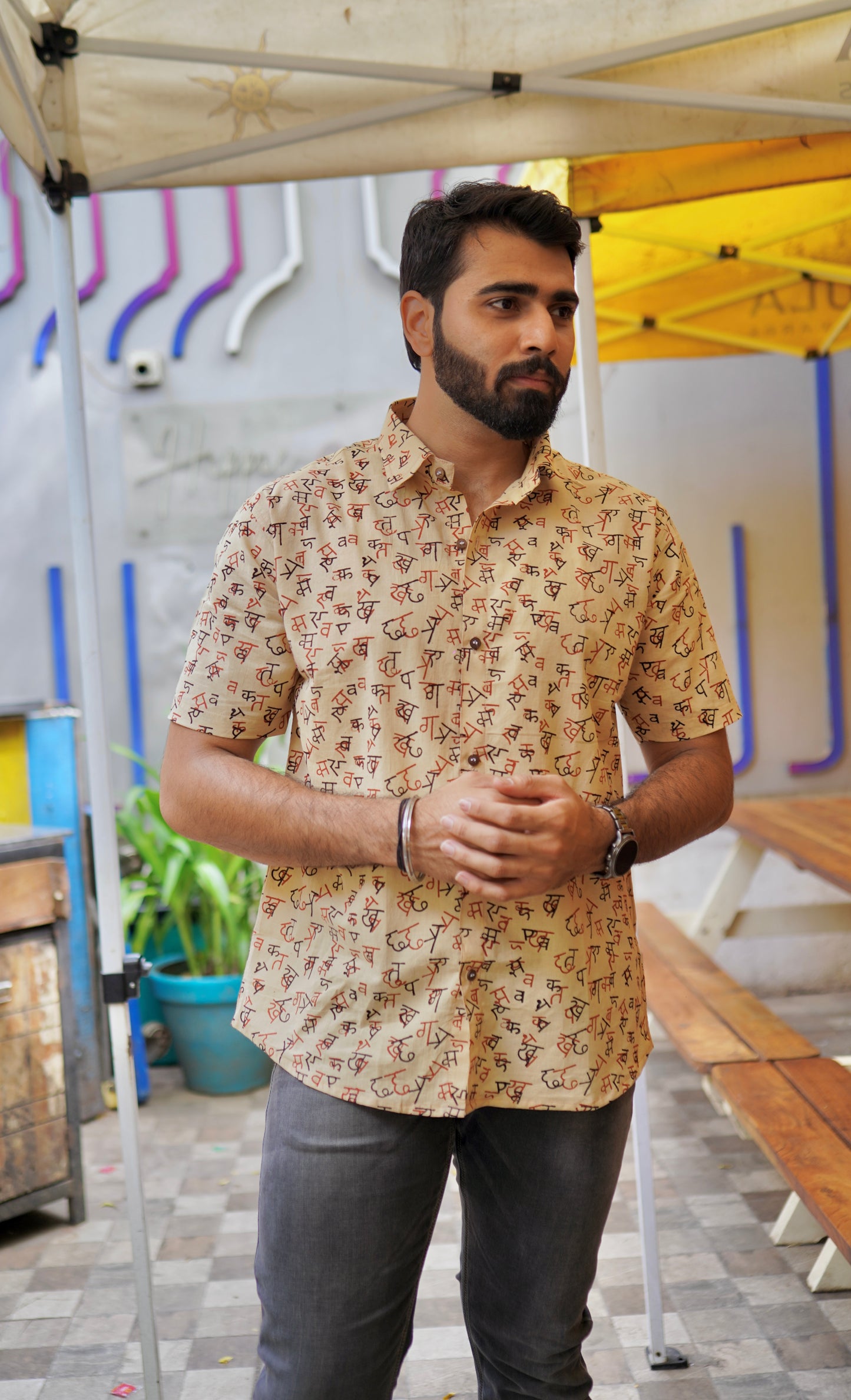 MSH003 - Handblock printed pure cotton Akshar print shirt