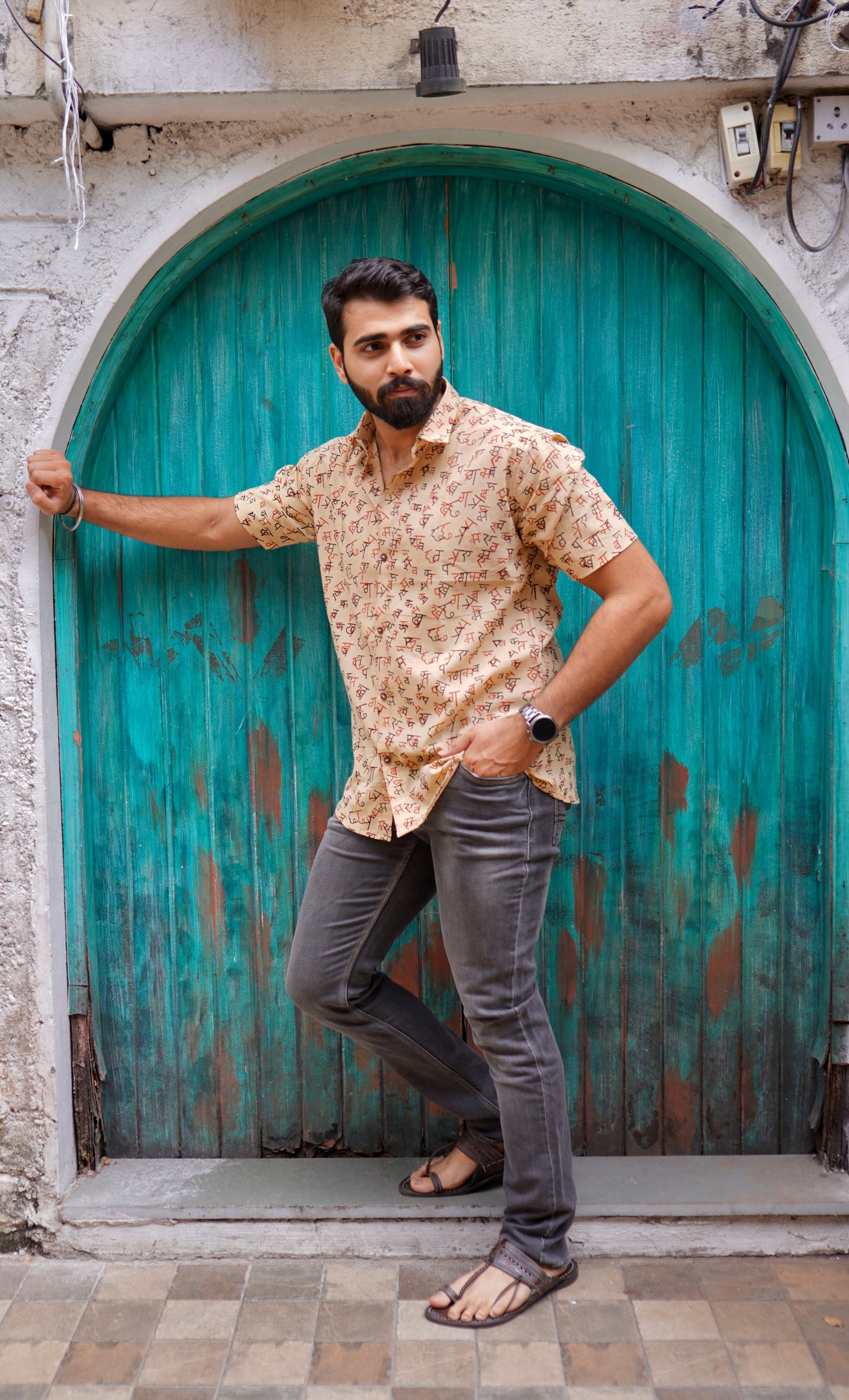 MSH003 - Handblock printed pure cotton Akshar print shirt