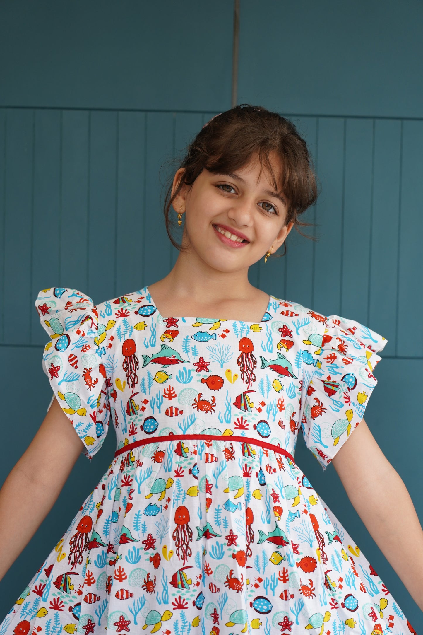 Aquatic print cotton frock