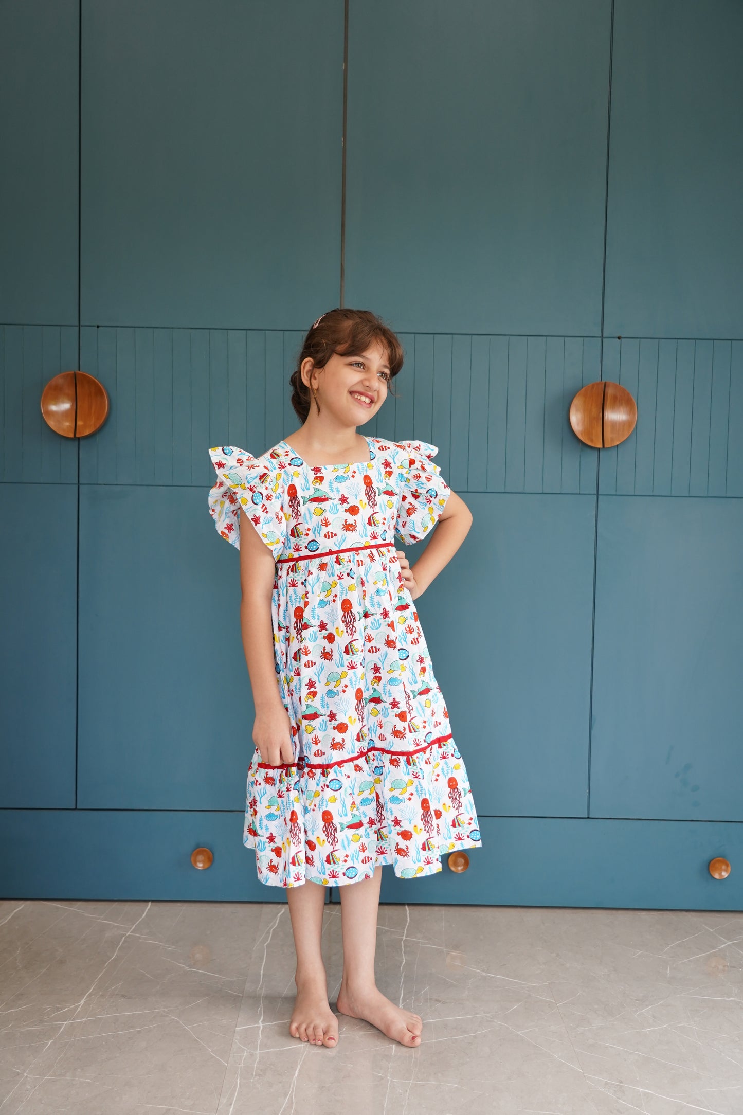 Aquatic print cotton frock