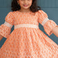 Peach Lukhnowi Georgette frock