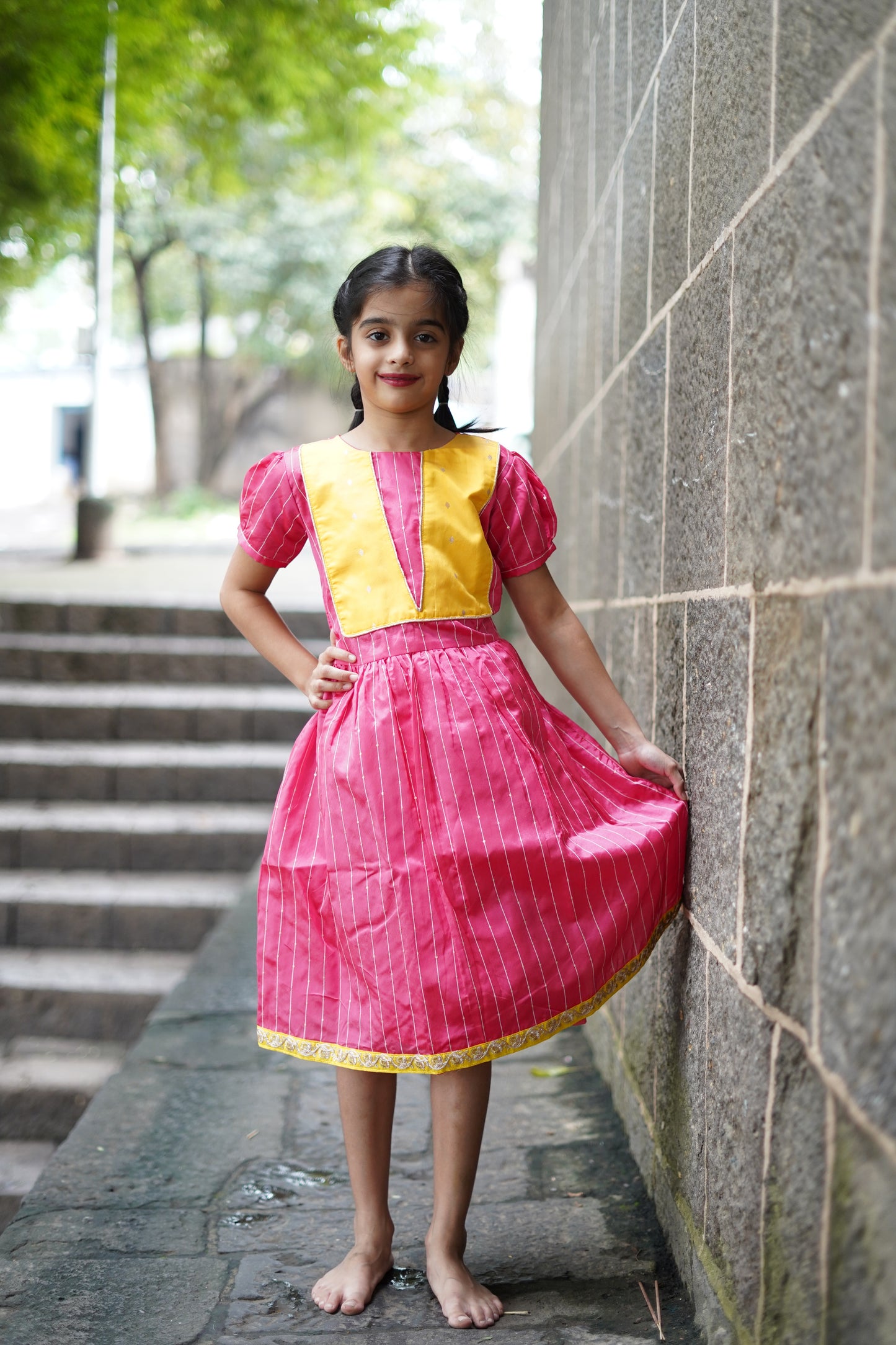 Tomato colour frock with sequence