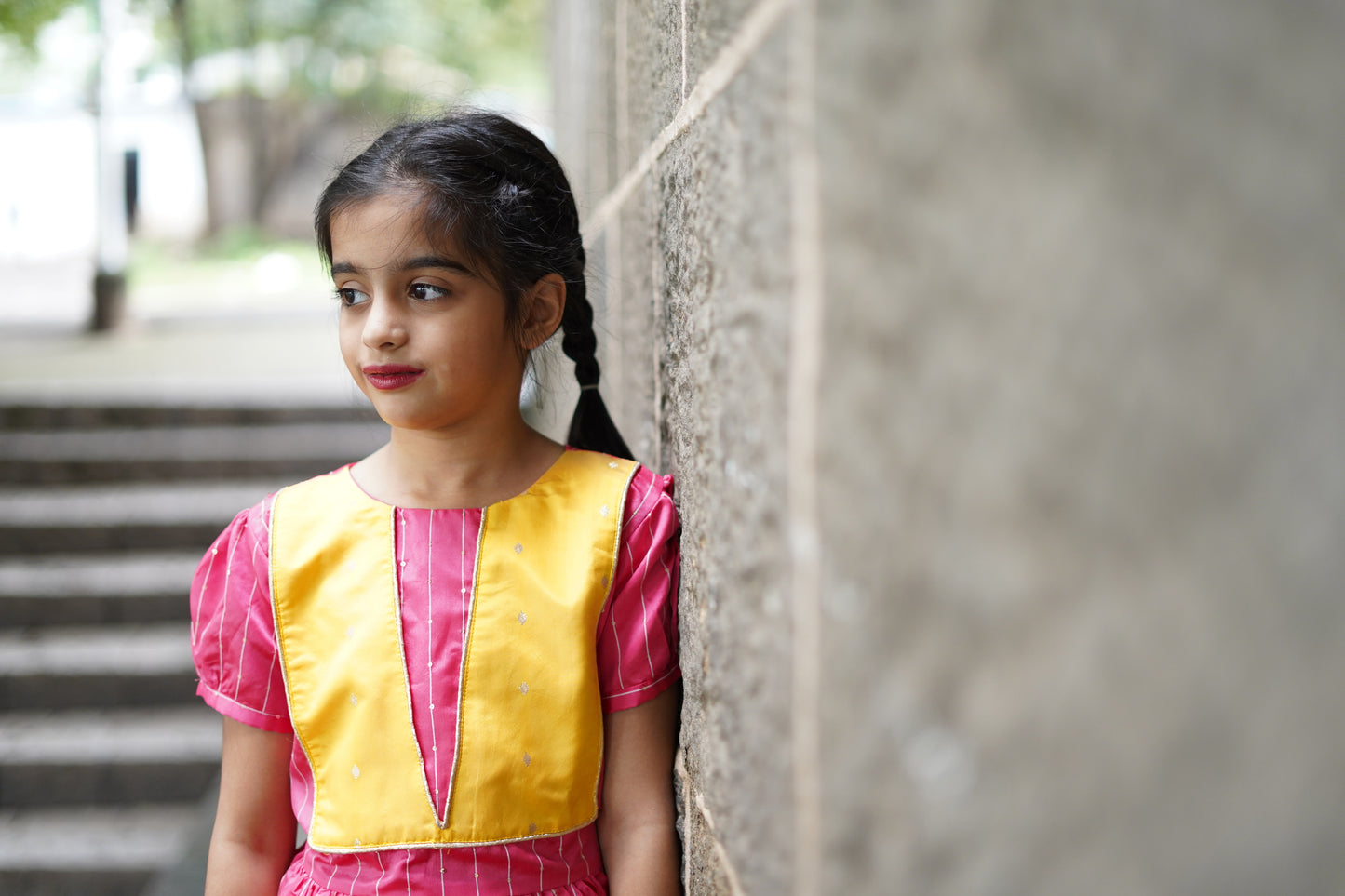 Tomato colour frock with sequence