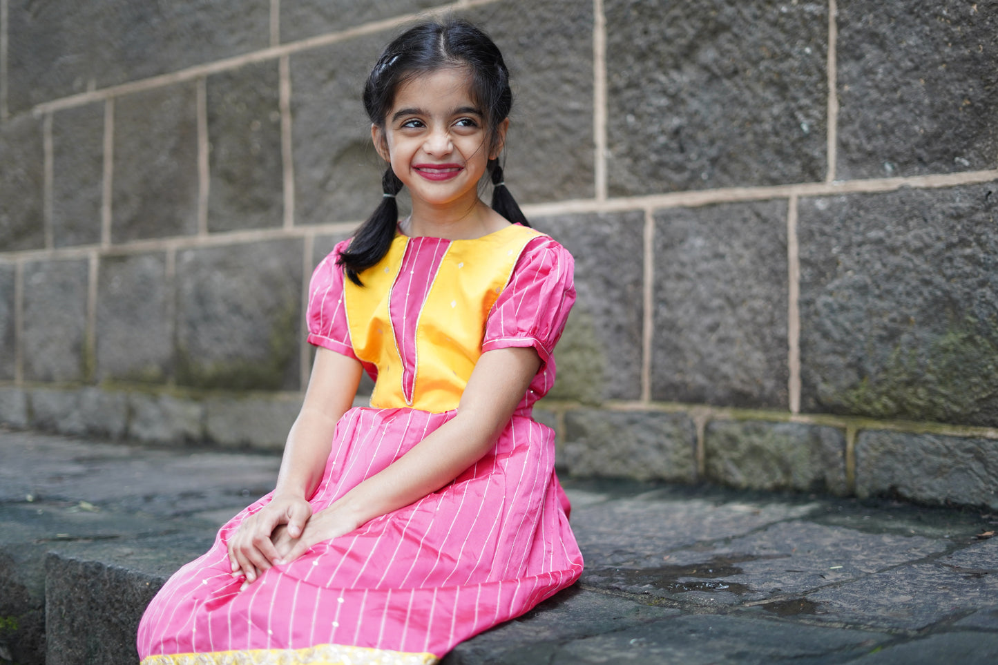 Tomato colour frock with sequence