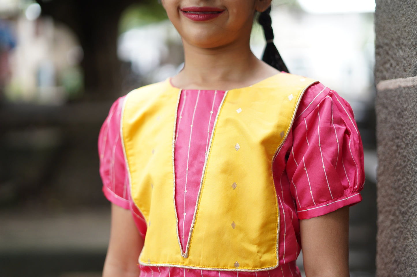 Tomato colour frock with sequence