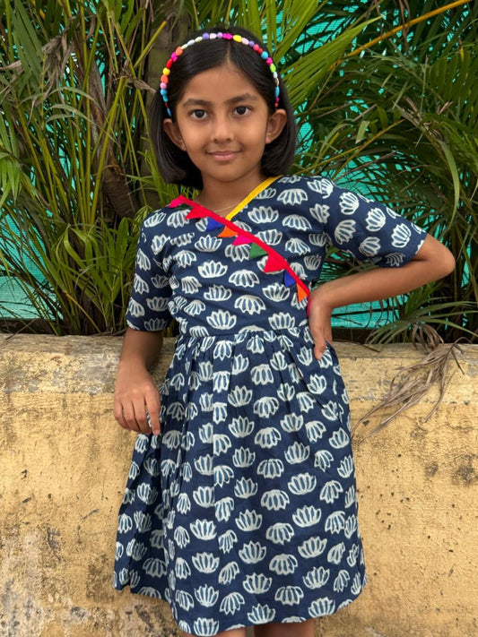 GFR168 - Lotus print cotton frock with statement lace