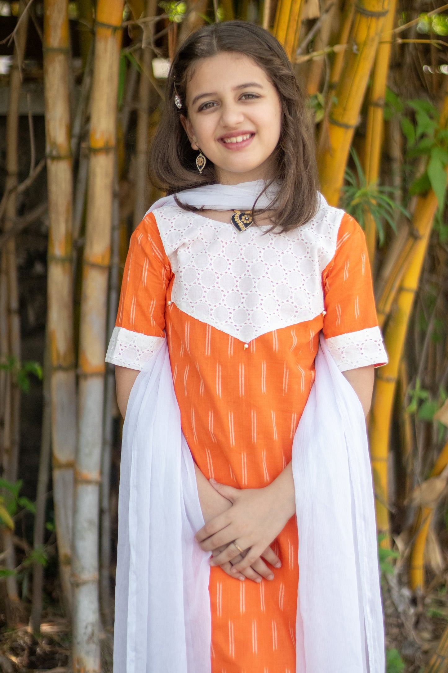 Orange Ikat kurti for girls