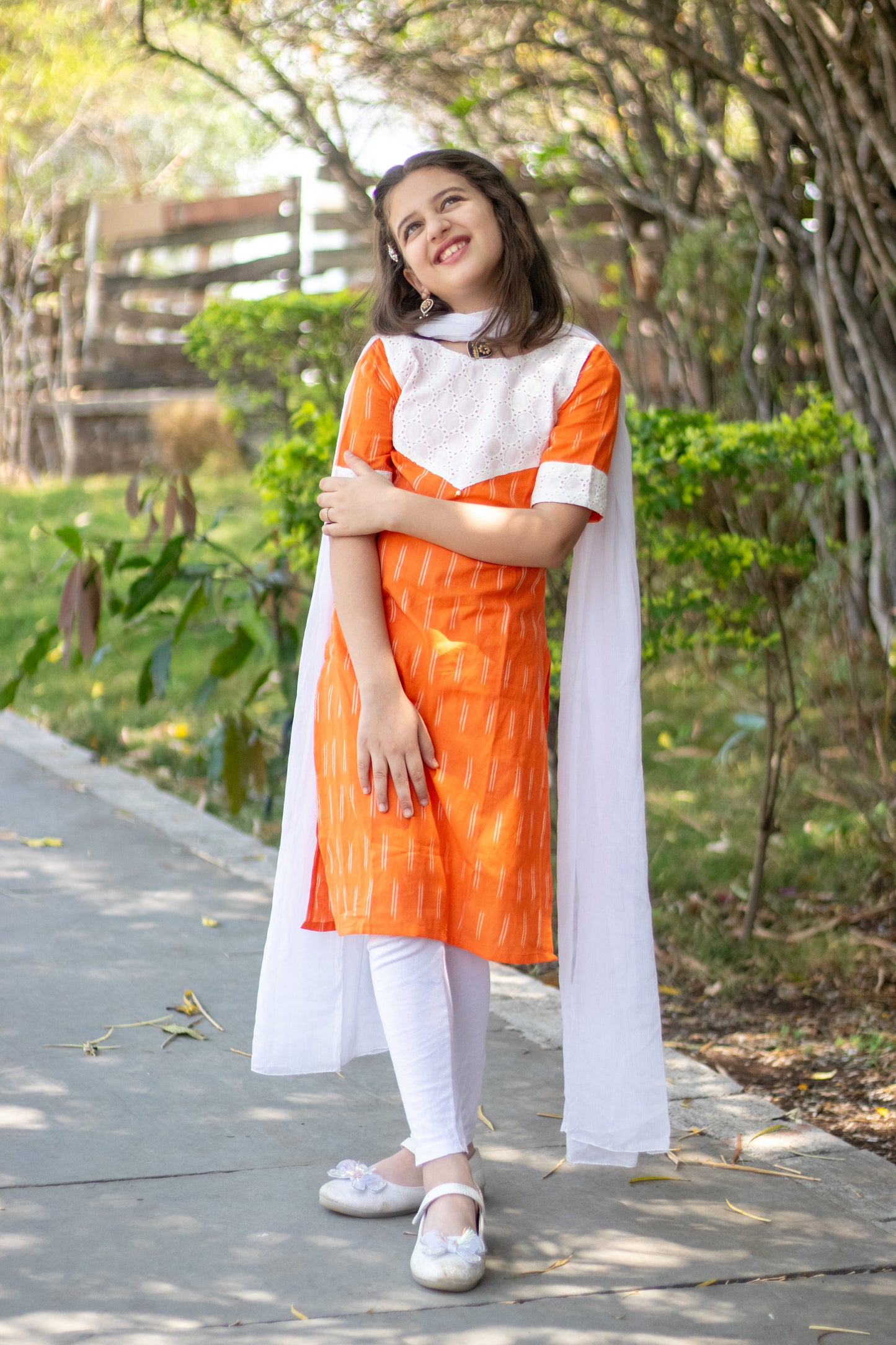 Orange Ikat kurti for girls