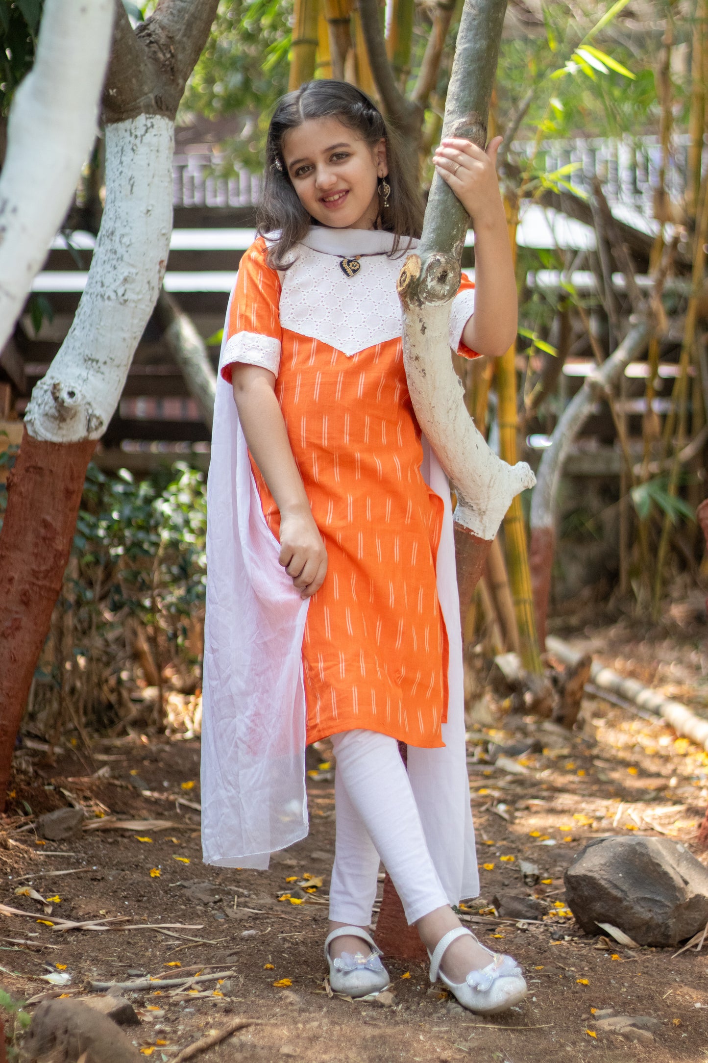 Orange Ikat kurti for girls