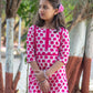 Magenta elephant print girls' long kurta