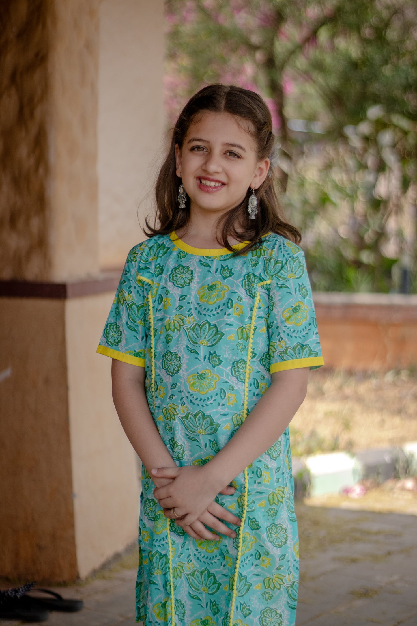 Sea green floral kurti for girls