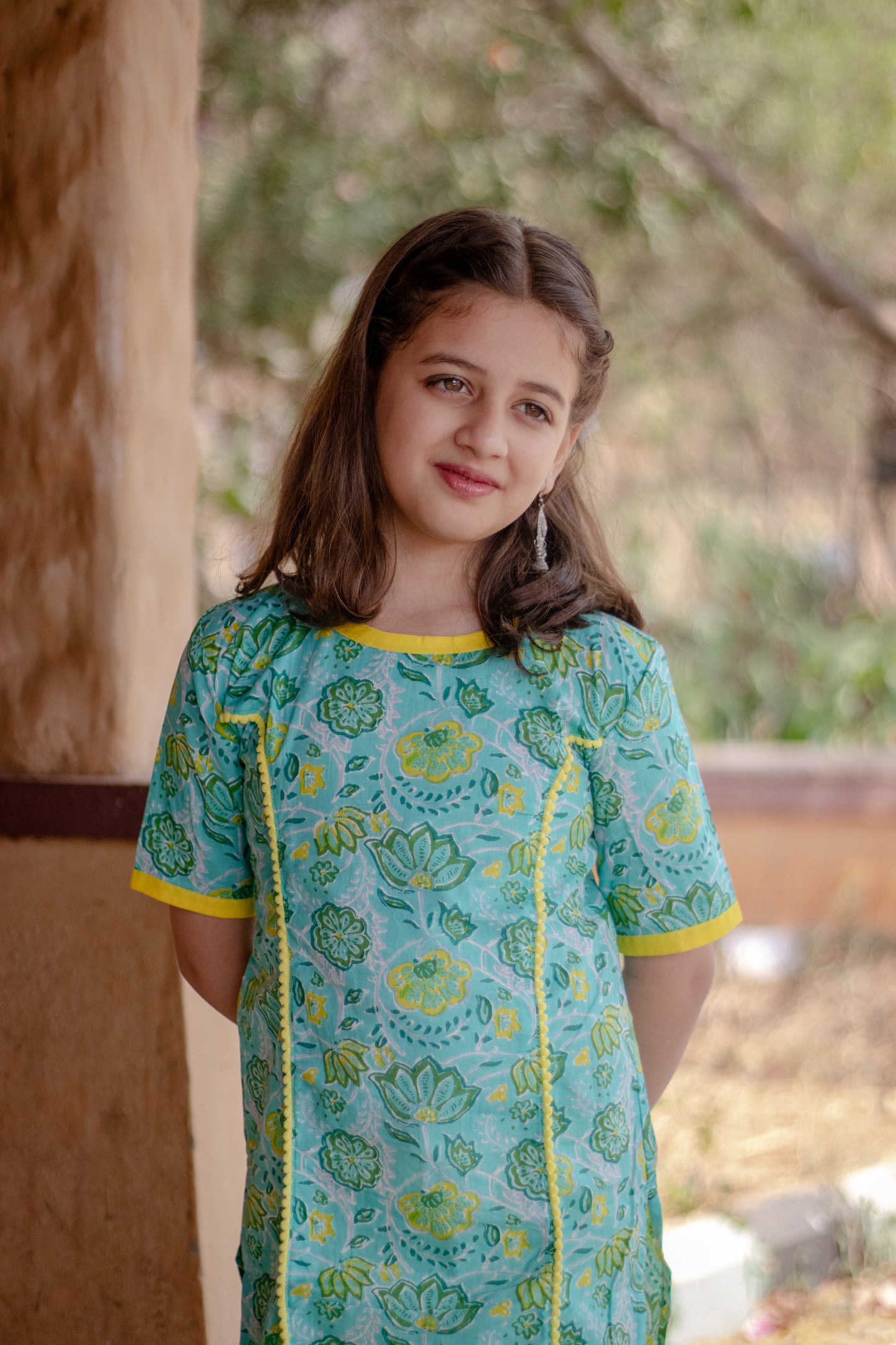 Sea green floral kurti for girls