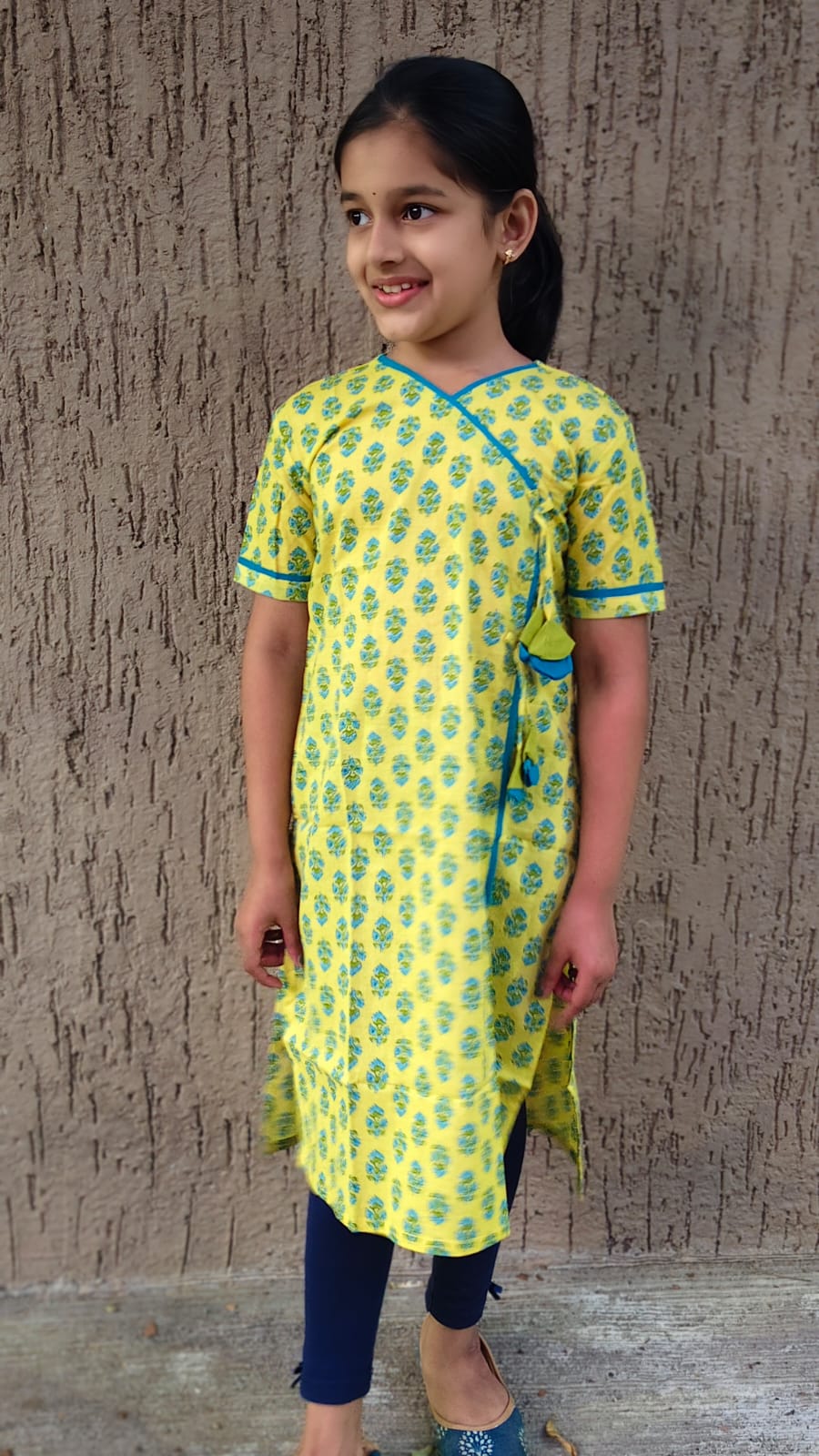 GLK031 - Yellow floral bara bandi style girls' kurti