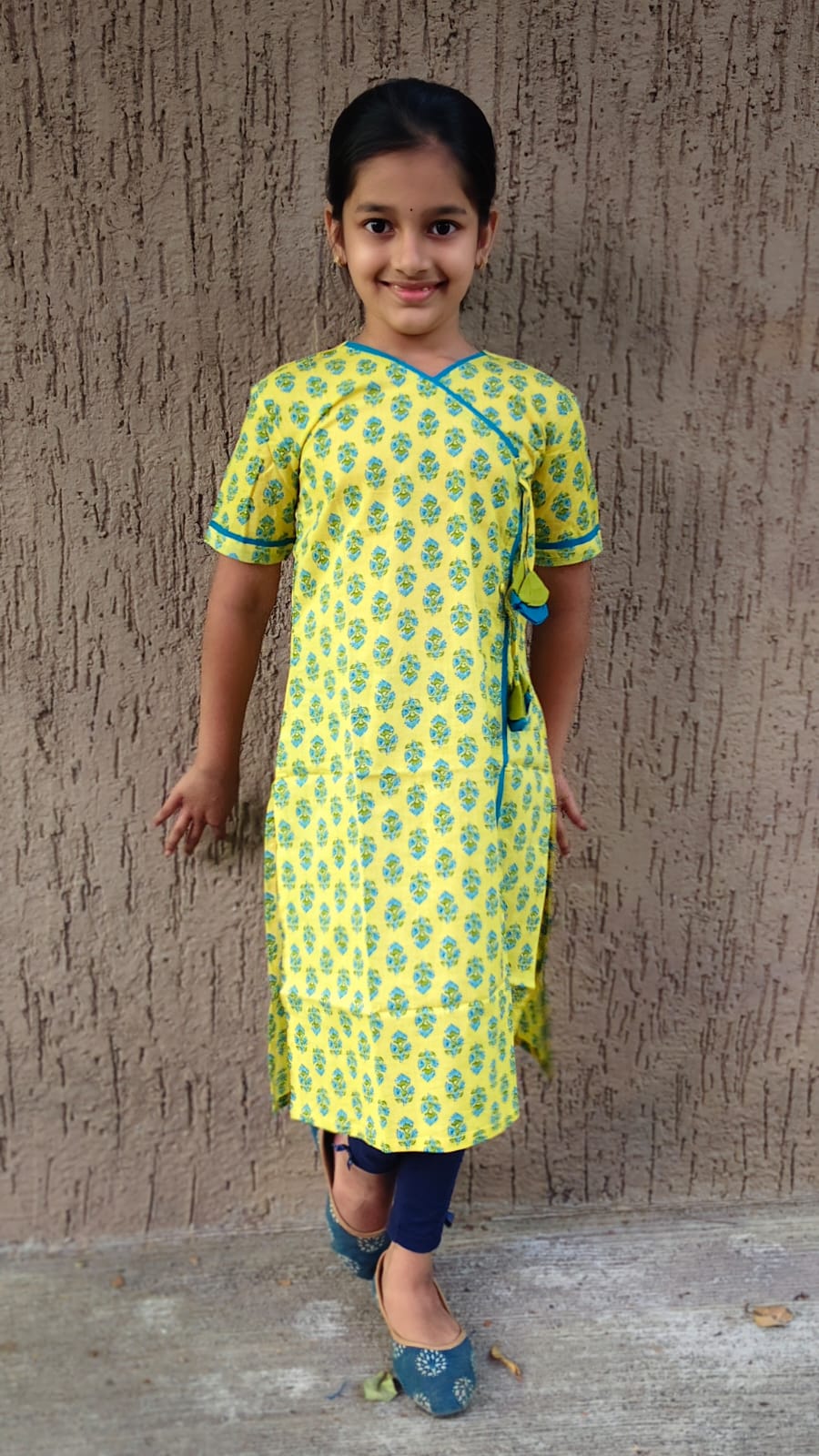 GLK031 - Yellow floral bara bandi style girls' kurti