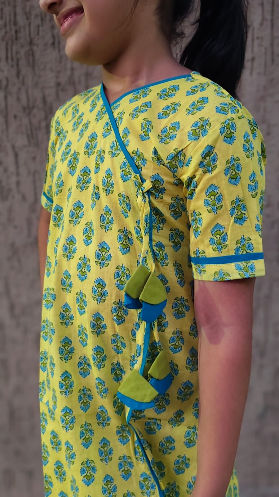 GLK031 - Yellow floral bara bandi style girls' kurti
