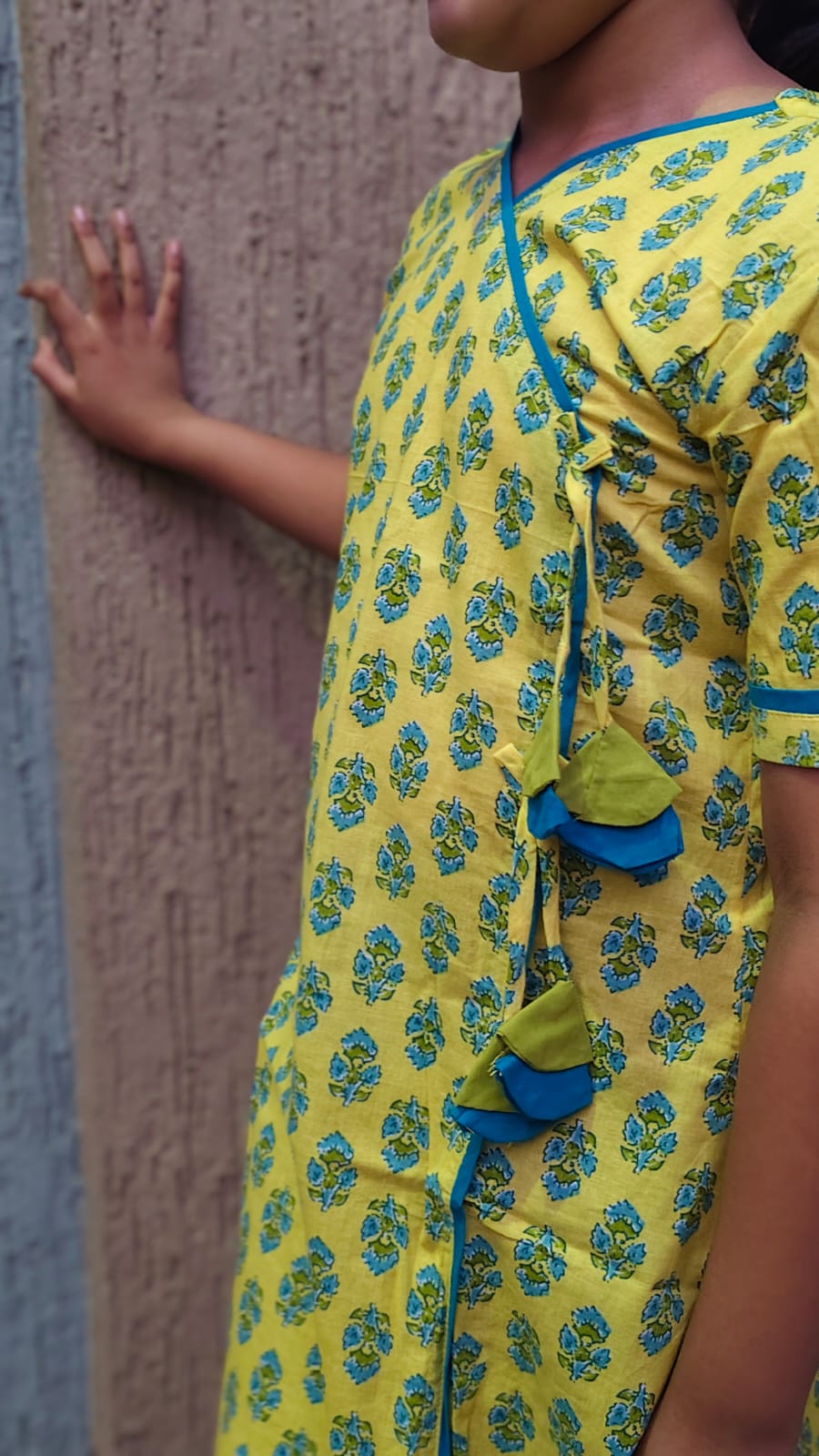 GLK031 - Yellow floral bara bandi style girls' kurti