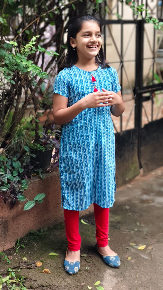 GLK034 Blue arrow style long kurti for girls