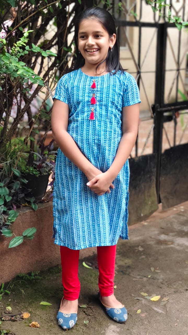 GLK034 Blue arrow style long kurti for girls