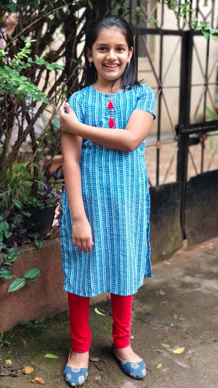 GLK034 Blue arrow style long kurti for girls