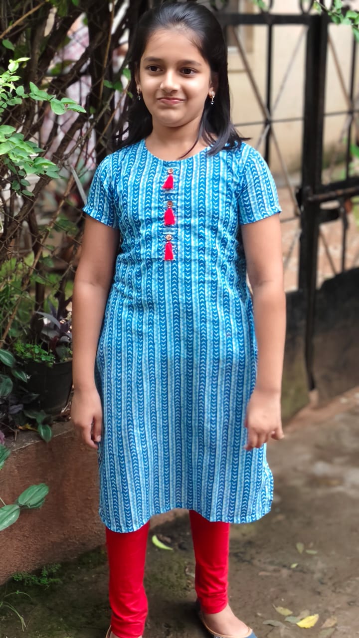 GLK034 Blue arrow style long kurti for girls