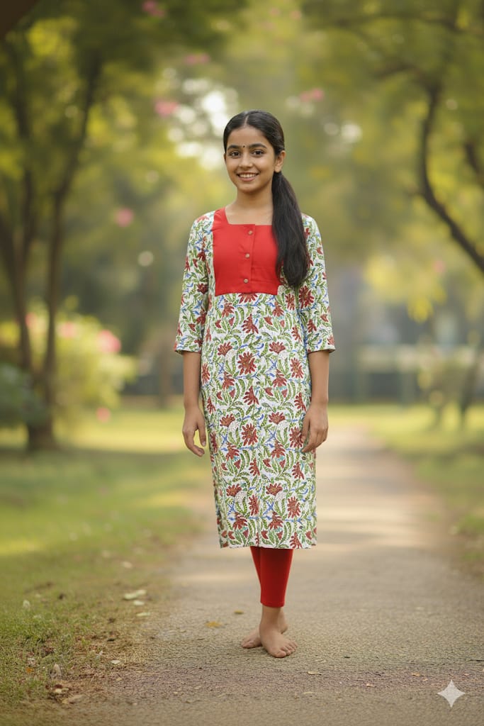 GLK037- Red floral Kurti for girls