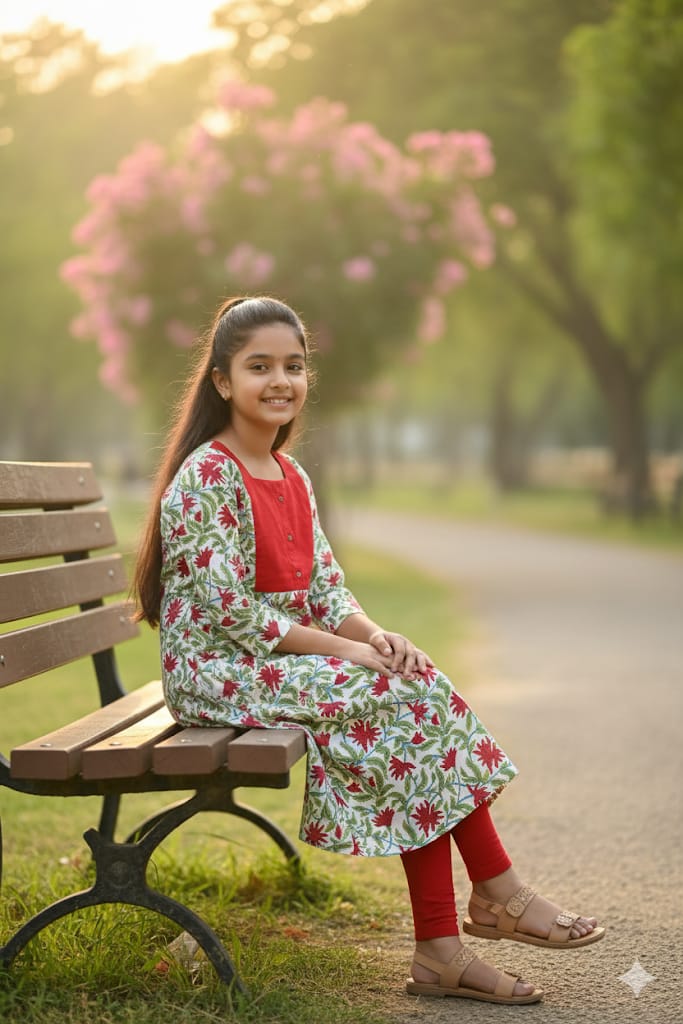 GLK037- Red floral Kurti for girls