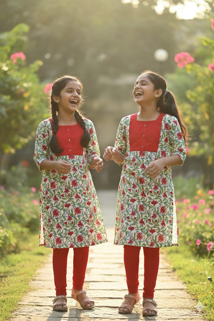 GLK037- Red floral Kurti for girls