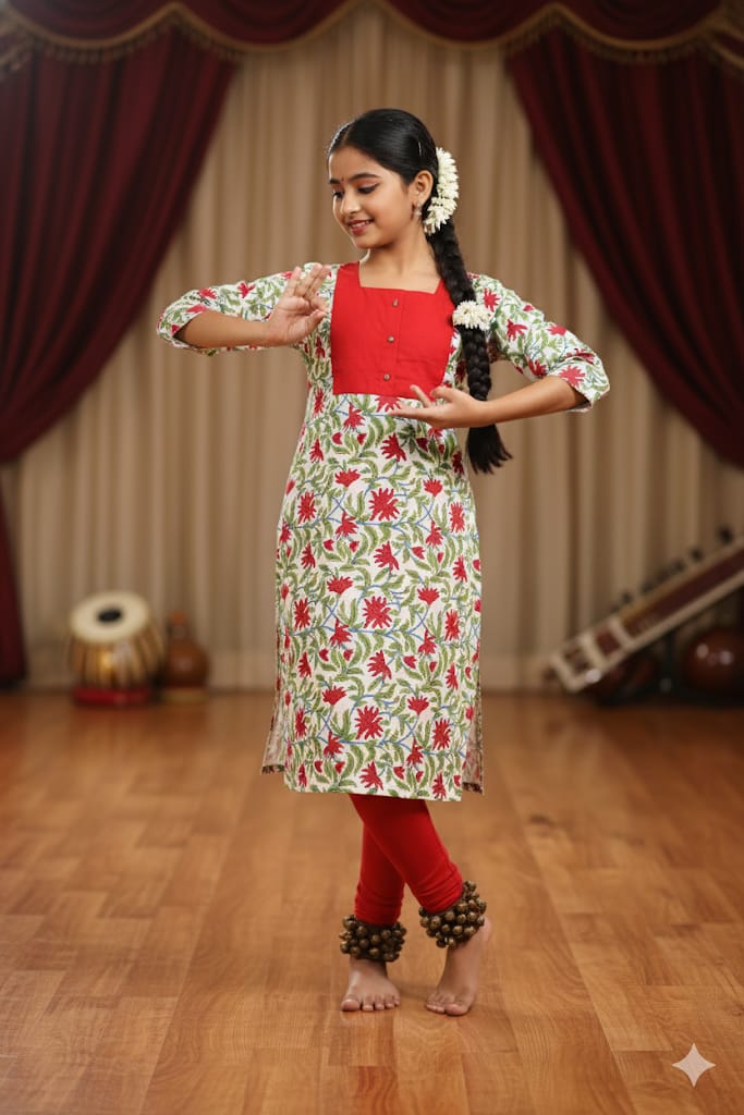 GLK037- Red floral Kurti for girls