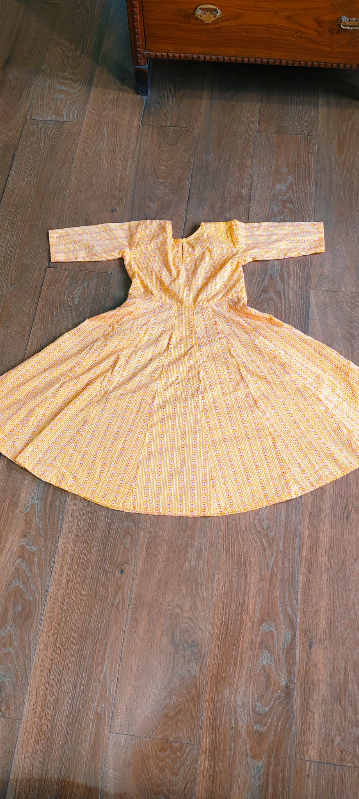 GLK038Y Little Indian Cotton woven 3/4th sleeves panel kurta Yellow
