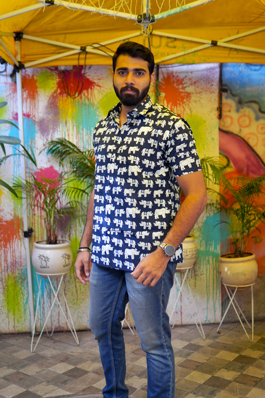 MSH006 Rhino print cotton shirt Mens Casual shirt