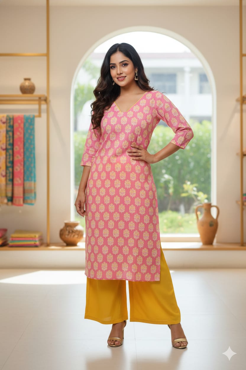 WLK006 - Pink Floral Long kurti for women
