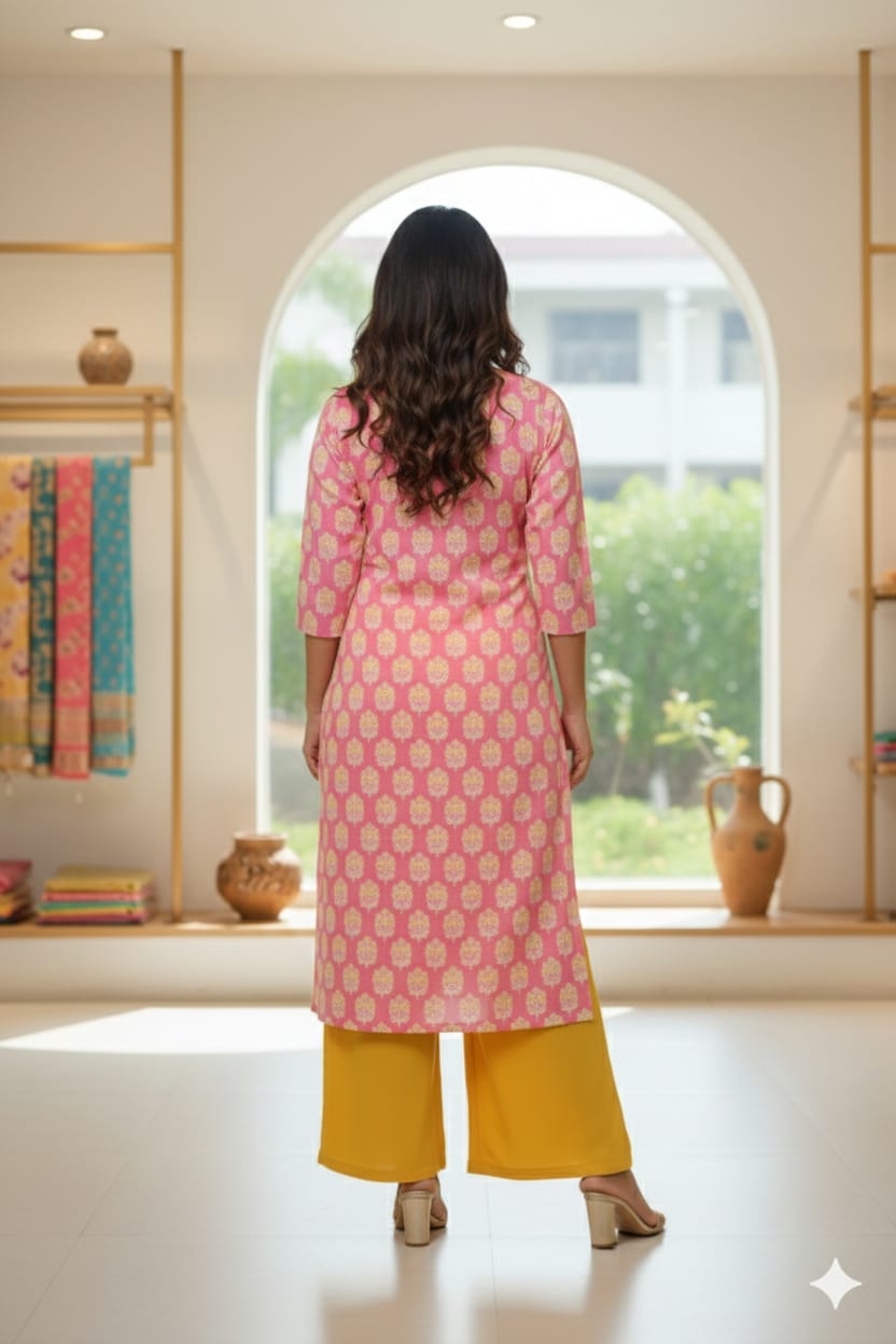 WLK006 - Pink Floral Long kurti for women