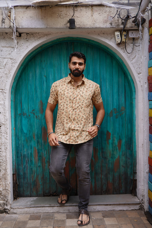 MSH003 - Handblock printed pure cotton Akshar print shirt