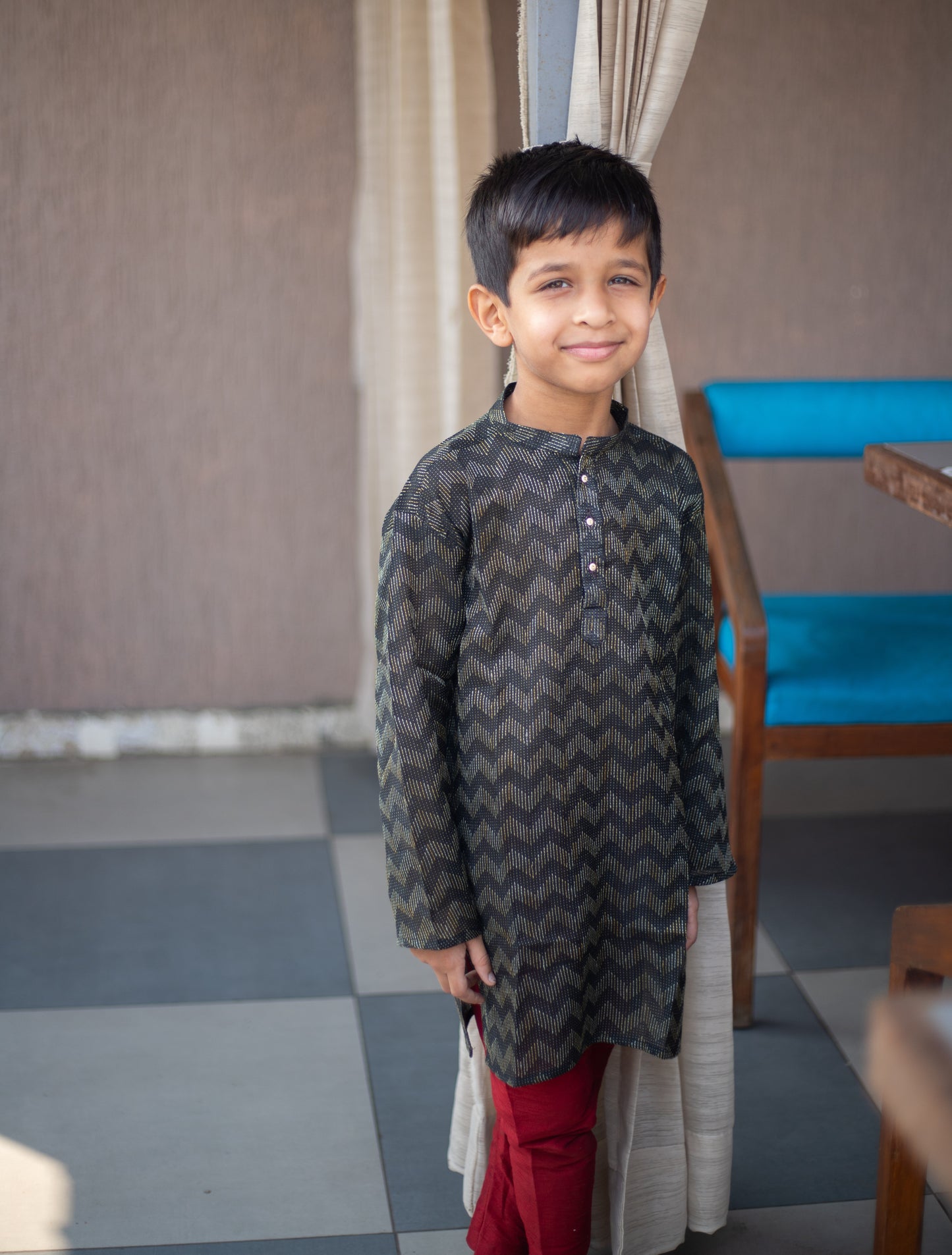 Silk kurta with kantha work