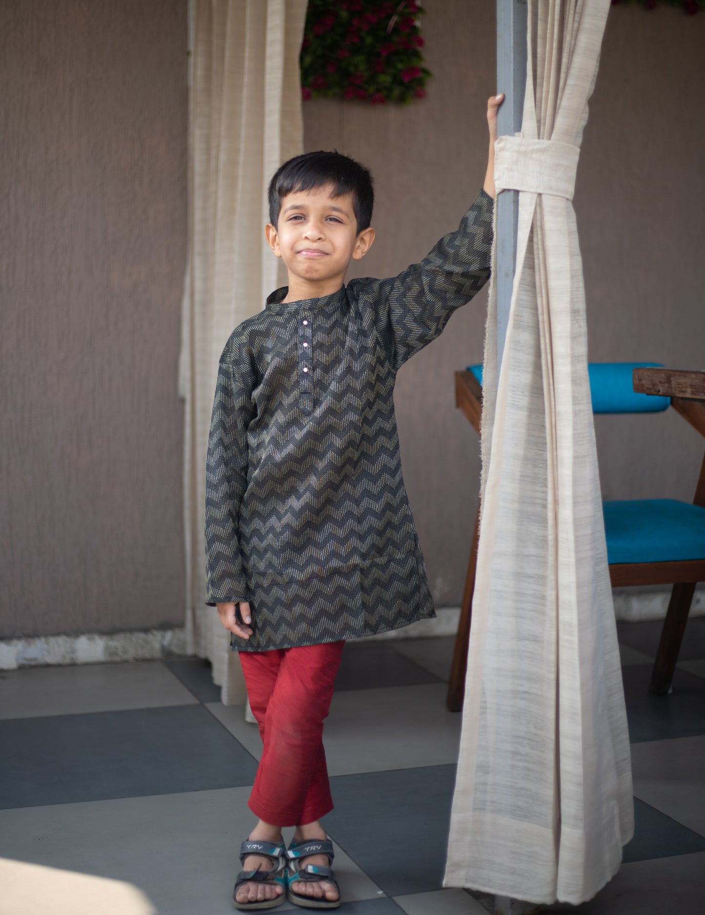 Silk kurta with kantha work