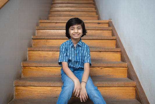 Handblock printed indigo shirt